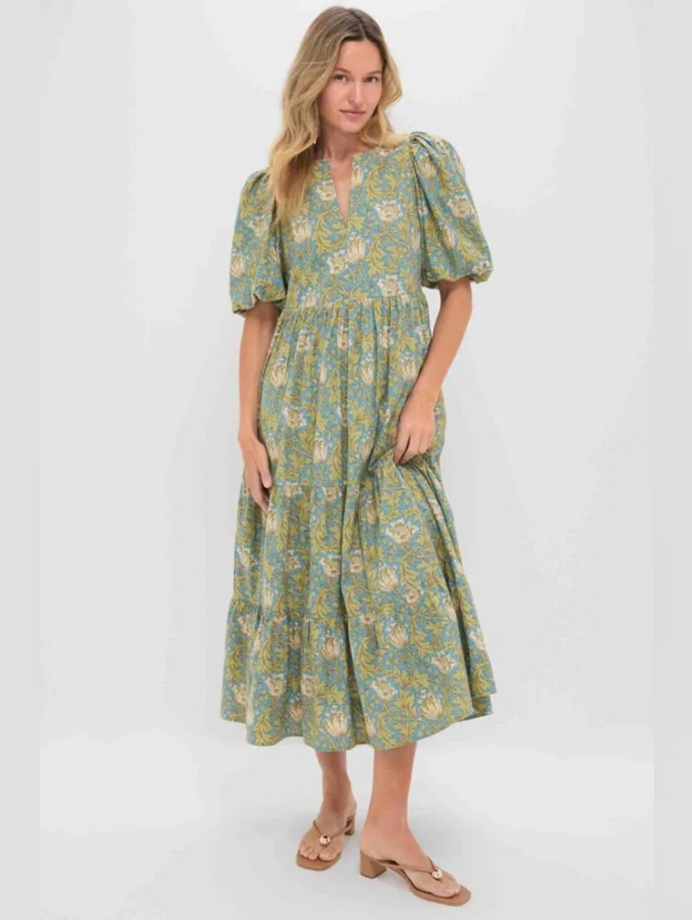 Hyacinth House Blue & Green Leafy Floral Cisco Maxi Dress - Size Large